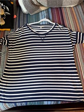 CAbi Navy and White Striped Tee Top